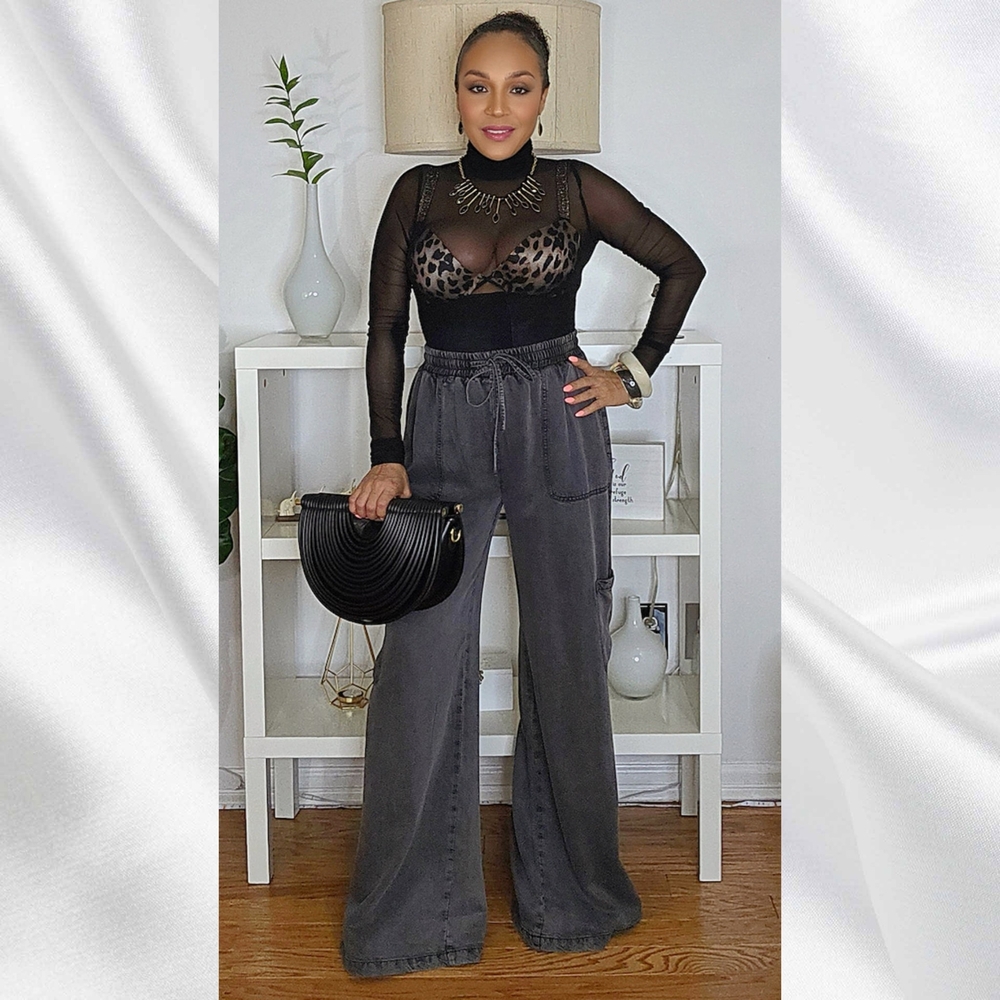 Charcoal Mineral Wash Tencel Wide Leg Denim